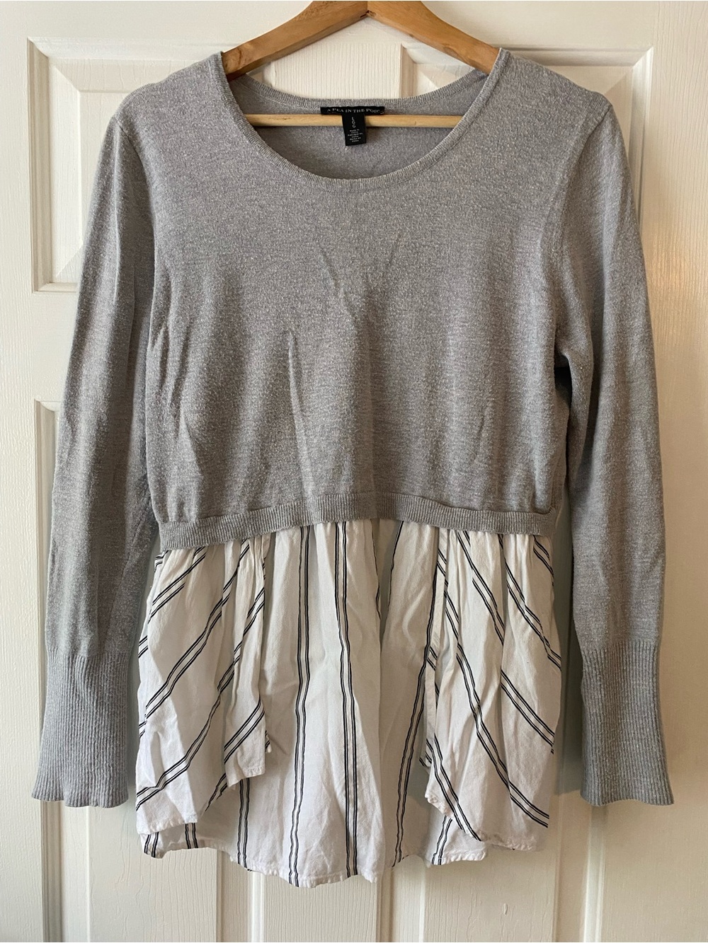 A Pea in the Pod Gray Knit Maternity Top with White Striped Hem